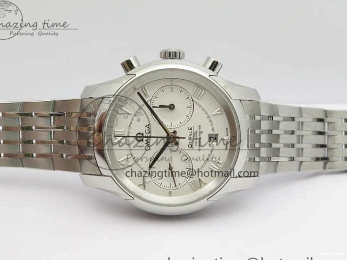 0409 HighQuality De Ville Chronograph SS OMF 1:1 Best Edition White Dial On SS Bracelet A 8151